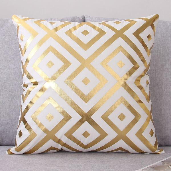 

Geometric Pattern Cushion Cover Without Filler, Gold
