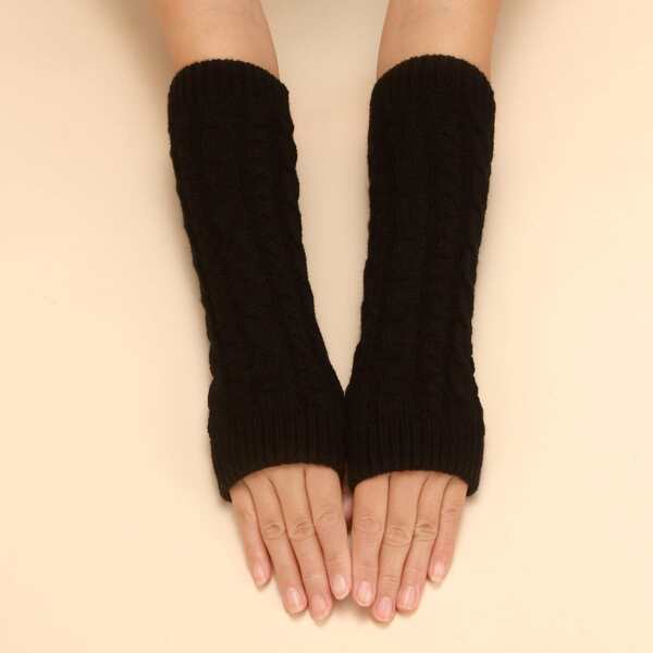 

Solid Knitted Fingerless Gloves, Black