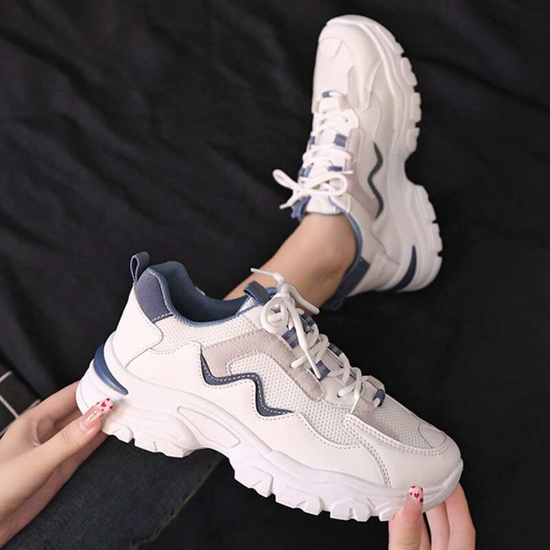 

Lace-up Front Mesh Panel Chunky Sneakers, Blue