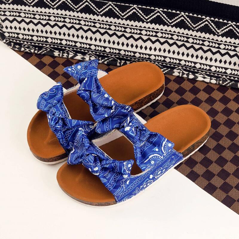 Bow Decor Slides, Blue