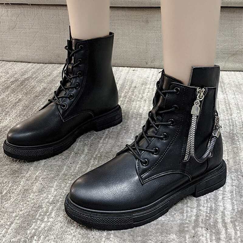 

Lace-up Front Combat Boots, Black