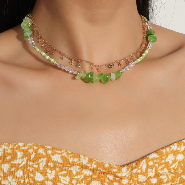 

2pcs Star Pendant Necklace, Multicolor