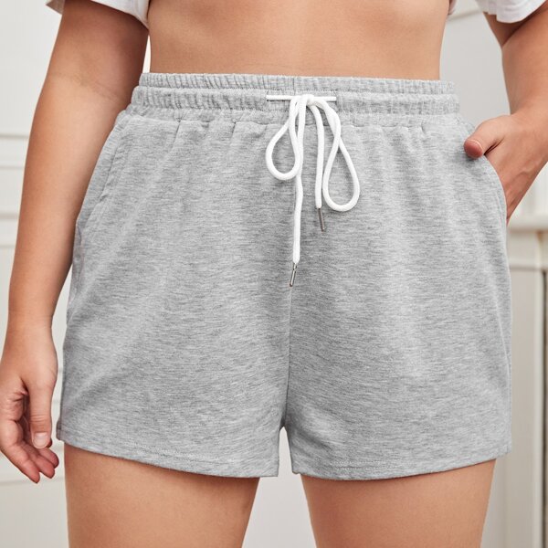 

Plus Slant Pocket Drawstring Waist Track Shorts, Light grey