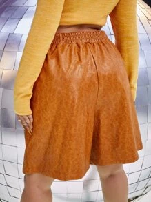 SHEIN SXY Plus Elastic Waist PU Leather Shorts - Brown - View 2