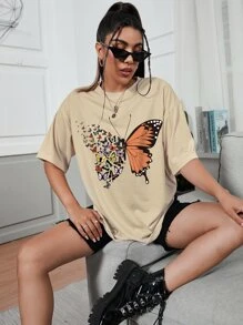 INAWLY Áo thun nữ Thú vật Giải trí - Màu Khaki - Xem 5