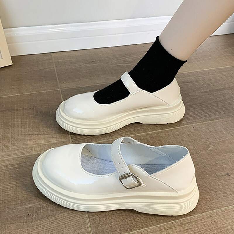 

Buckle Decor Mary Jane Flats, Beige