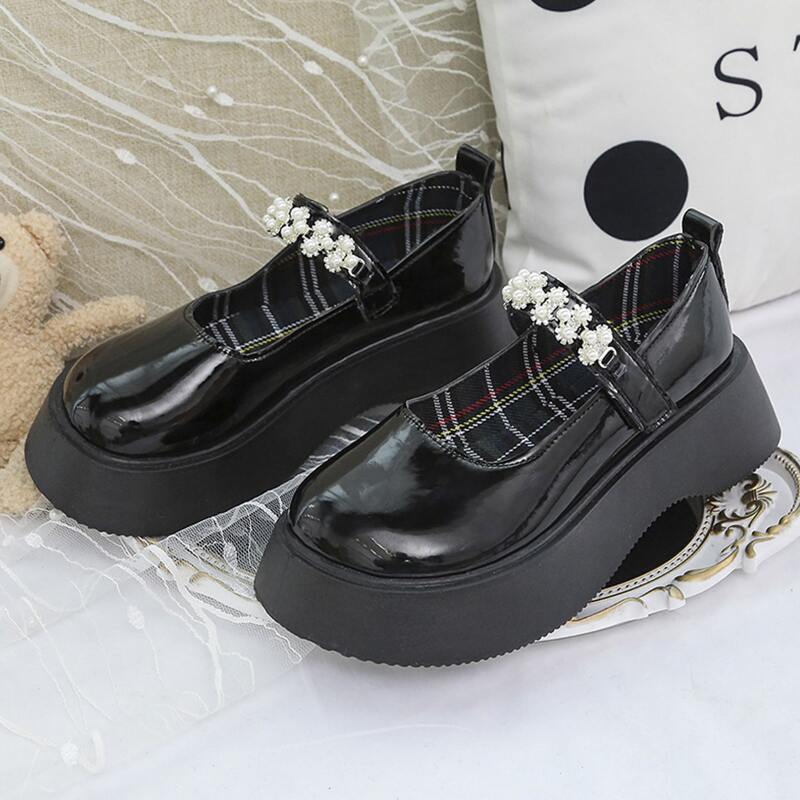 

Faux Pearl Decor Platform Mary Jane Shoes, Black