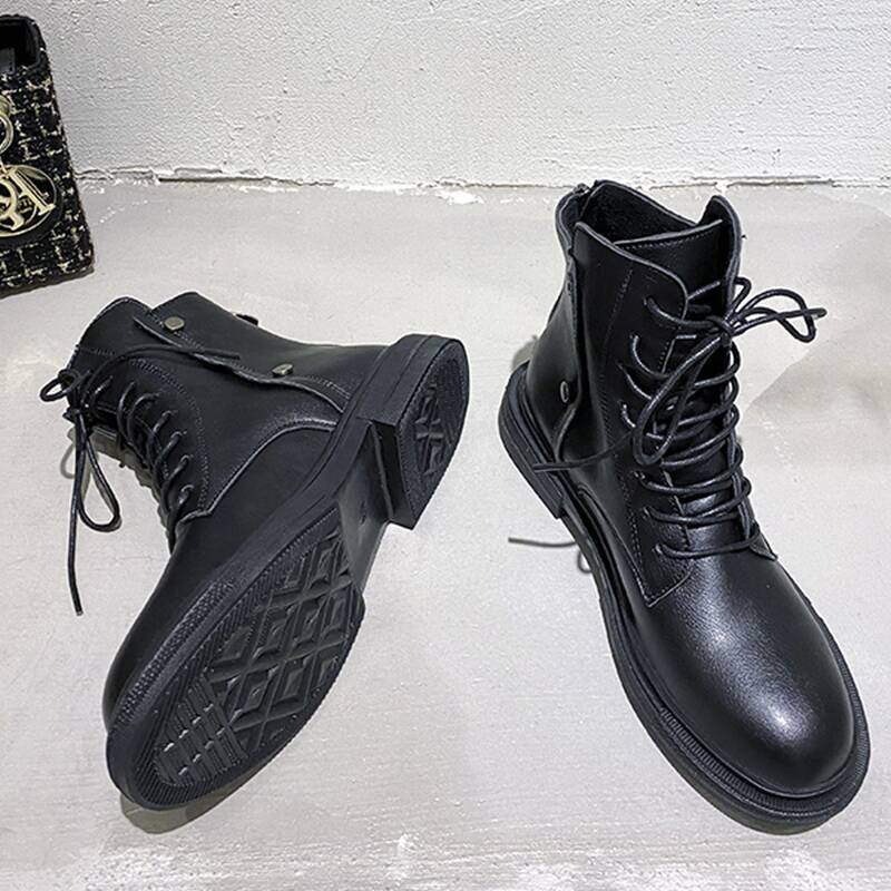 

Minimalist Lace-up Front Combat Boots, Black