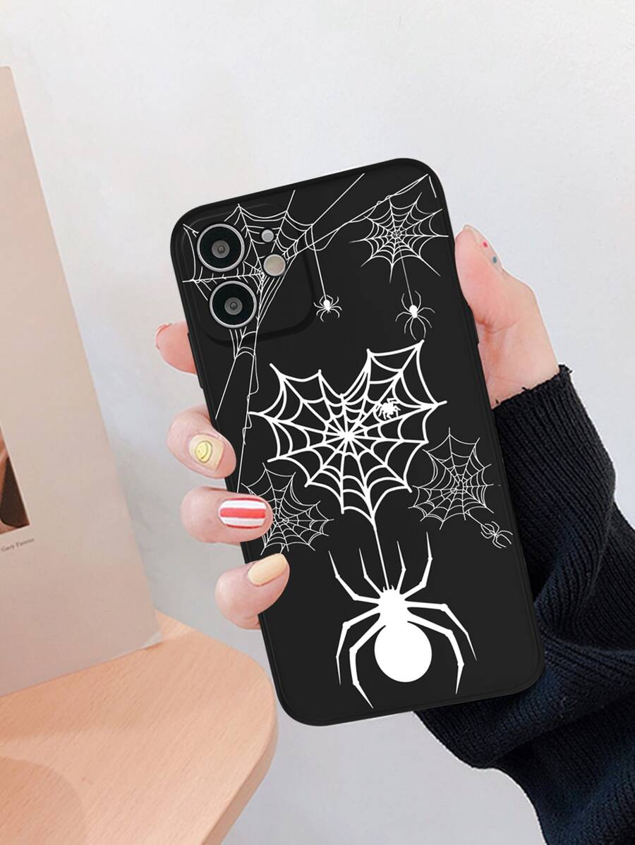 Funda de teléfono con patrón de araña compatible con iPhone 11, iPhone 13, iPhone 14 Pro Max - Blanco y Negro - Ver 1