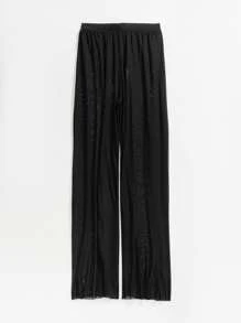 SHEIN Swim Sheer Mesh Beach Pants - Black - View 3