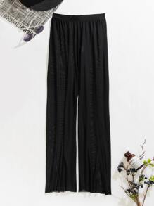 SHEIN Swim Sheer Mesh Beach Pants - Black - View 4