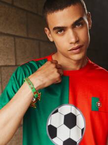 Manfinity Hombres Camiseta de fútbol con estampado de fútbol de dos tonos - Multicolor - Ver 3