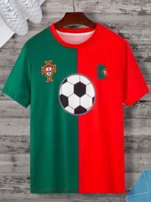 Manfinity Hombres Camiseta de fútbol con estampado de fútbol de dos tonos - Multicolor - Ver 4