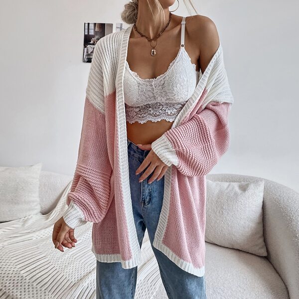 

Color Block Lantern Sleeve Cardigan, Multicolor