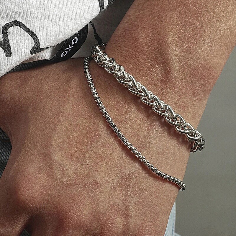 

Guys Layered Chain Bracelet, Silver