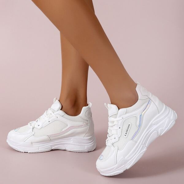 

Breathable Lace-up Front Sneakers, White