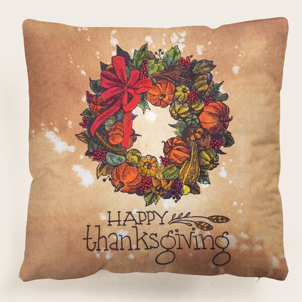 

Thanksgiving Pumpkin Print Cushion Cover Without Filler, Multicolor