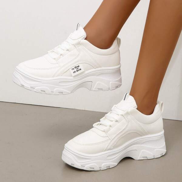 

Minimalist Lace-up Front Chunky Sneakers, White