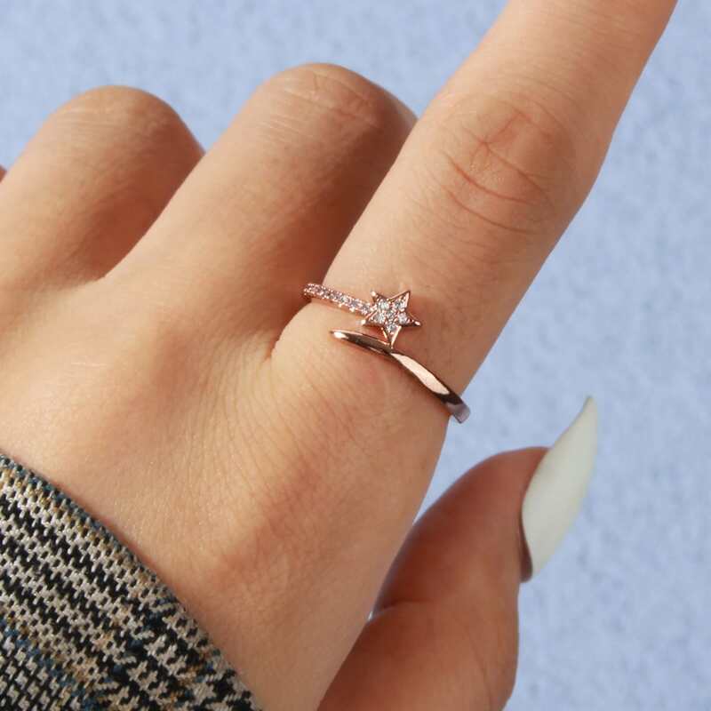 

1pc Rhinestone Star Ring, Rose gold