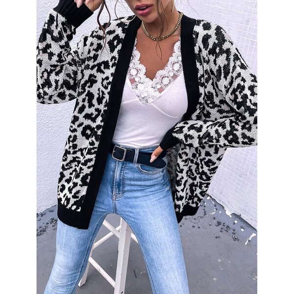 

Open Front Leopard Cardigan, Multicolor