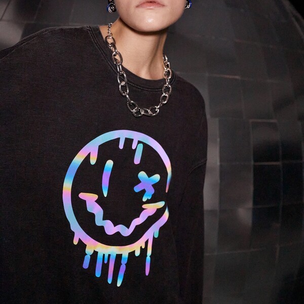 

Cartoon Graphic Drop Shoulder Sweatshirt, Dark grey