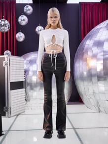 SHEIN ICON 鏤空細節腰部綁帶T恤 - 白色 - 查看 9