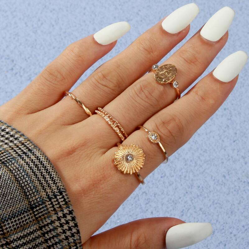 

5pcs Rhinestone Decor Ring, Gold