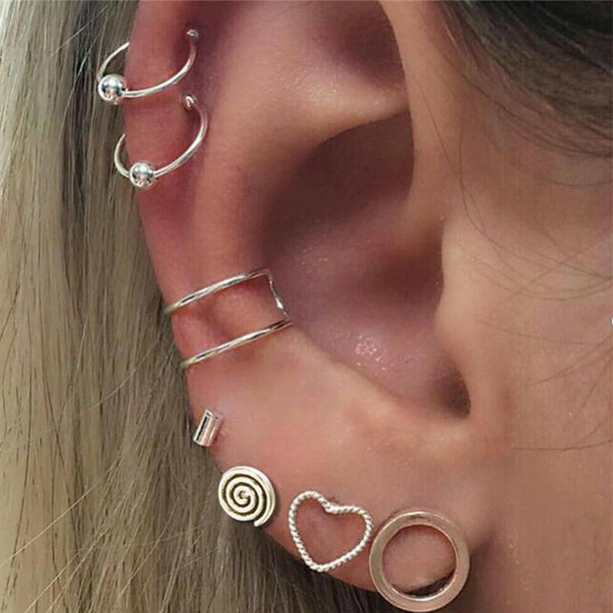 

7pcs Heart Decor Earrings, Antique silver