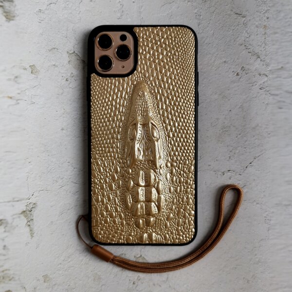

Crocodile Pattern Phone Case With Lanyard, Gold