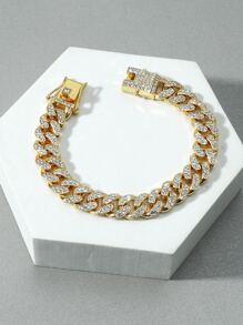 时尚流行男士朋克扣链水晶手链，合金手链，可作为珠宝礼品和字母组合 - 金黃色 - 查看 2