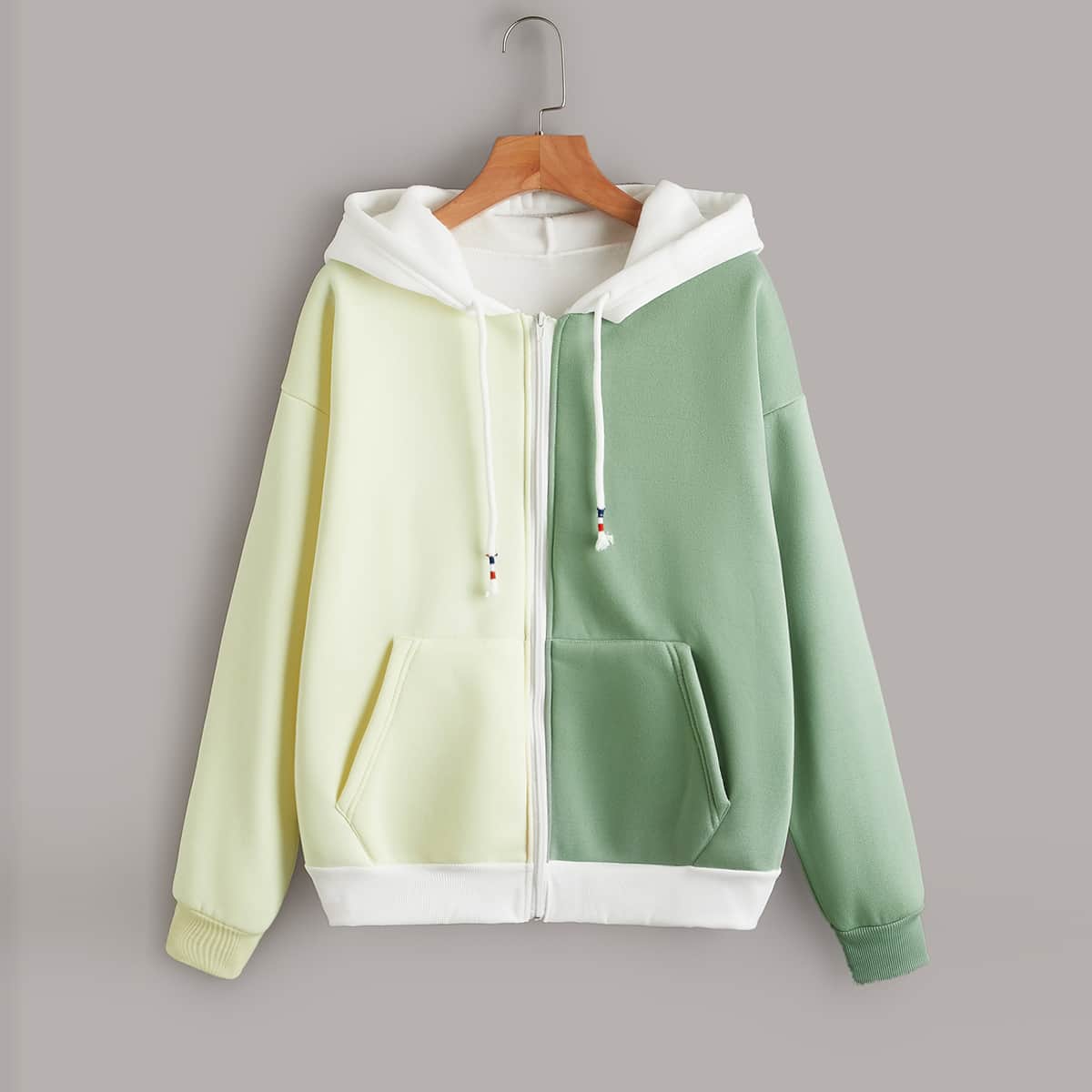 

Colorblock Zip Up Drawstring Hoodie, Multicolor