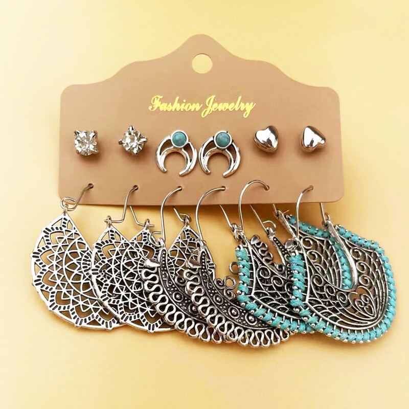 

6pairs Hollow Out Earrings, Multicolor