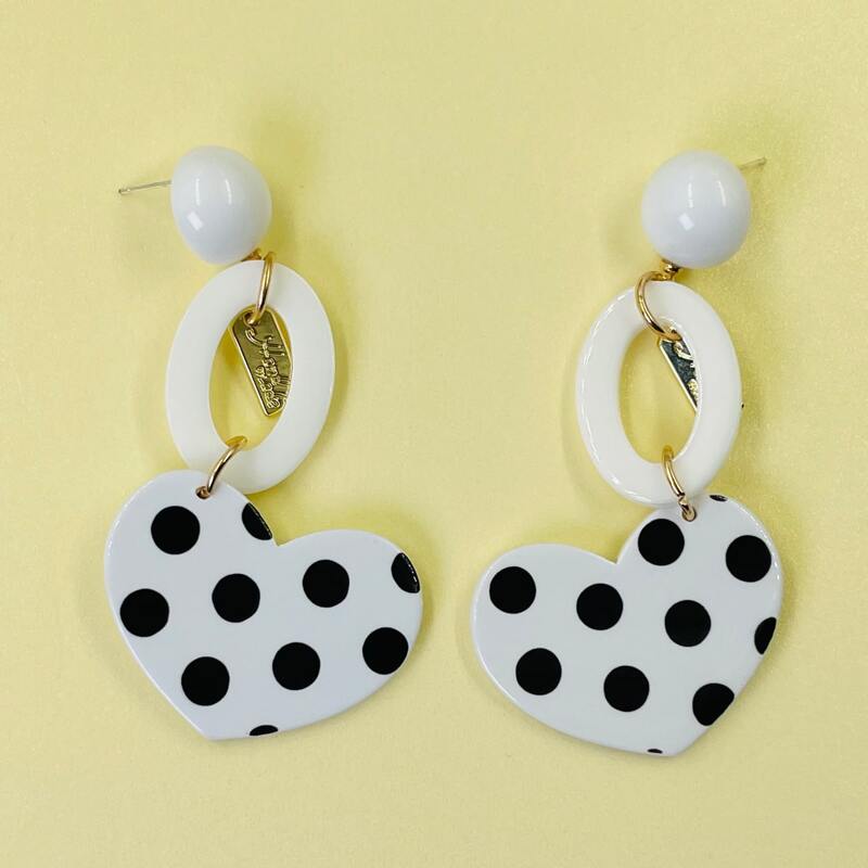 

Heart Drop Earrings, Black and white
