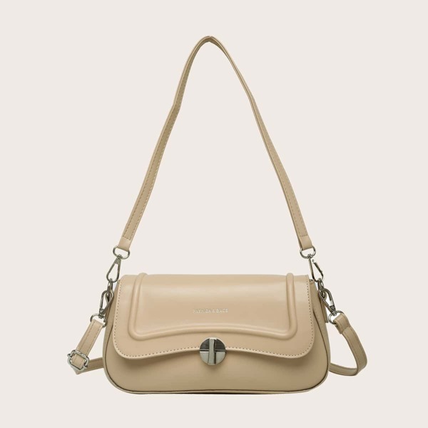 

Metallic Decor Flap Shoulder Bag, Khaki