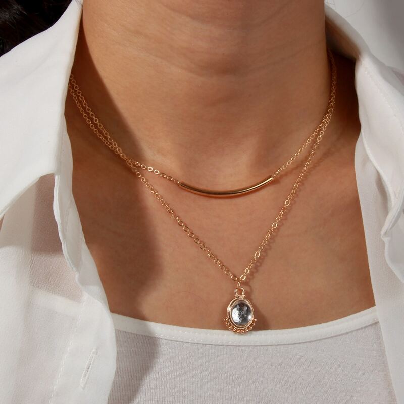 

Rhinestone Decor Layered Chain Necklace, Gold