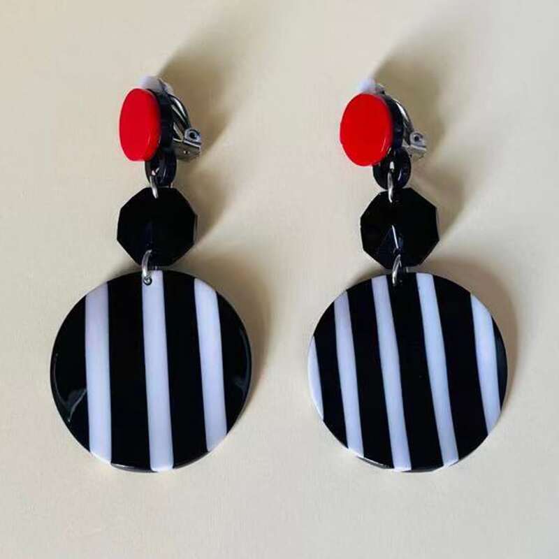 

Striped Drop Earrings, Black and white