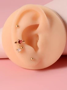 4入組方晶鋯石愛心裝飾耳環 - 金黃色 - 查看 1