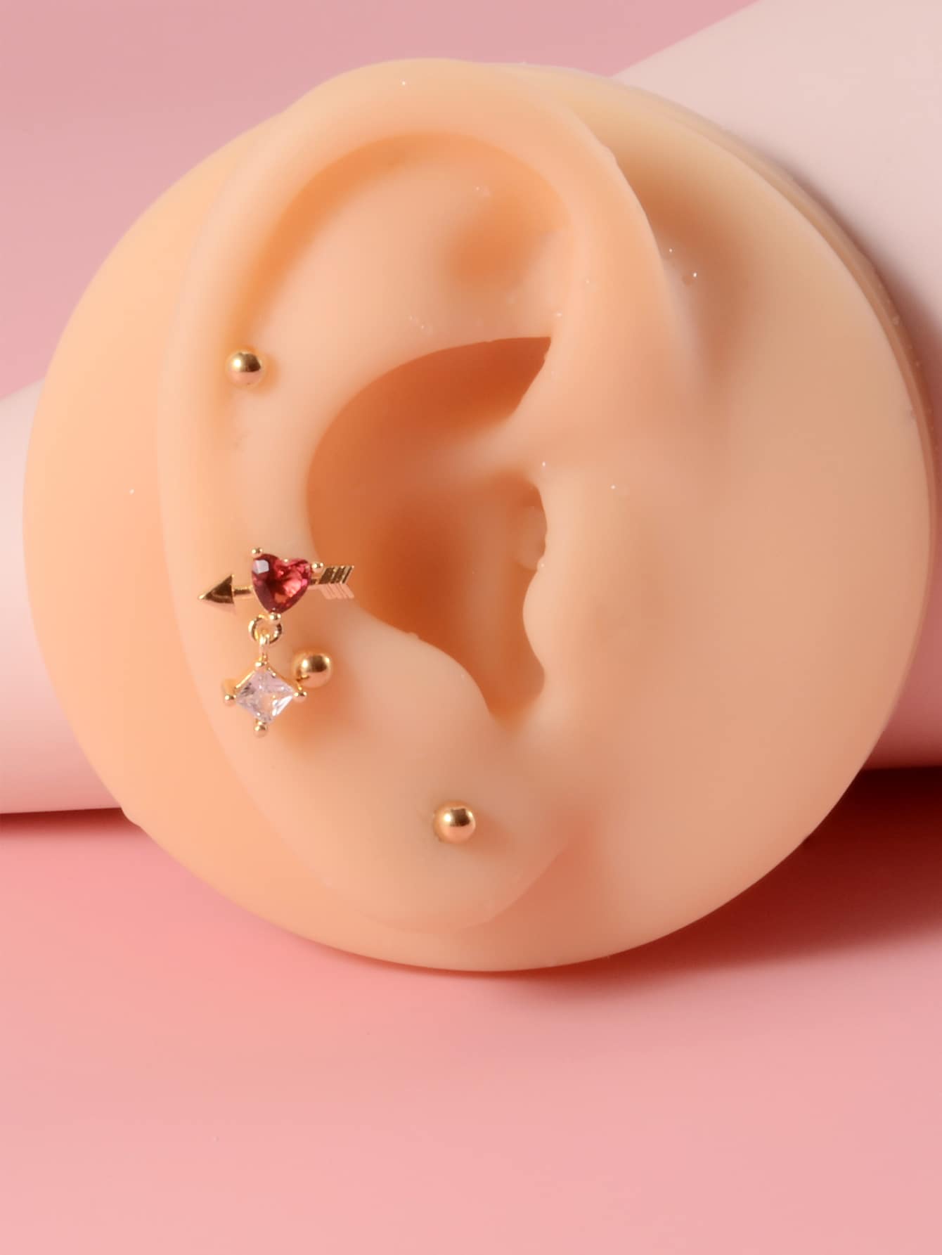 4入組方晶鋯石愛心裝飾耳環 - 金黃色 - 查看 1