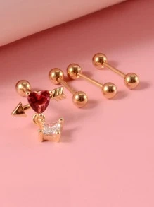 4入組方晶鋯石愛心裝飾耳環 - 金黃色 - 查看 2