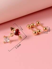 4入組方晶鋯石愛心裝飾耳環 - 金黃色 - 查看 3