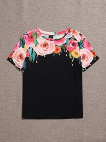 SHEIN LUNE Áo thun Plus size Hoa Giải trí - Nhiều màu - Xem 3