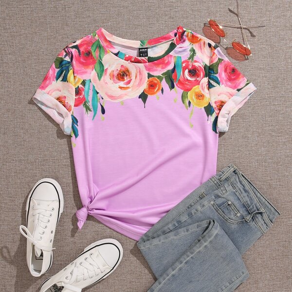 

Plus Floral Print Tee, Multicolor