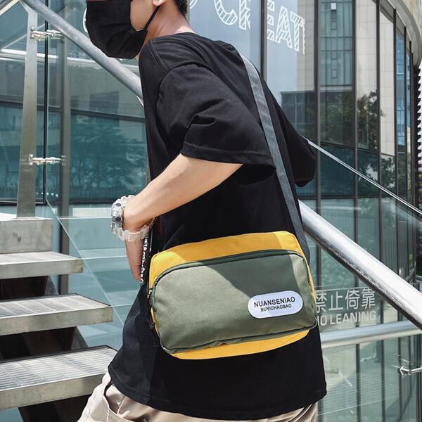 

Men Colorblock Letter Graphic Crossbody Bag, Multicolor