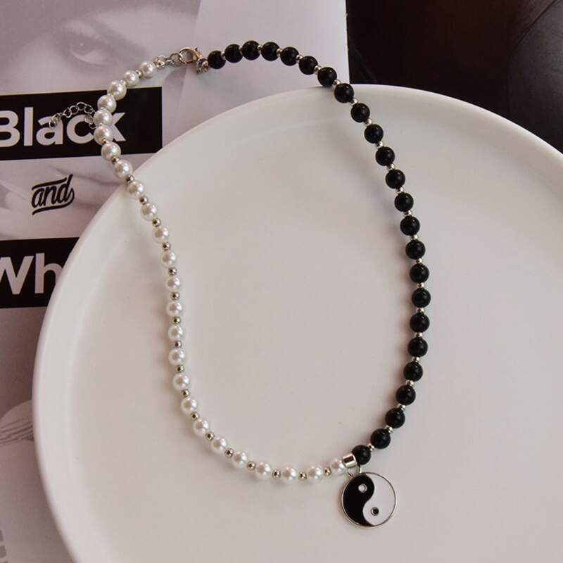 

Yin & Yang Decor Necklace, Black and white