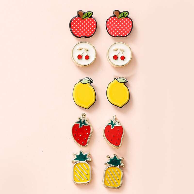 

5pairs Fruit Stud Earrings, Multicolor