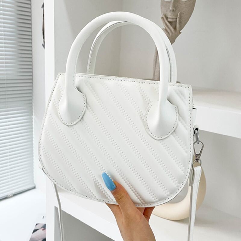 

Double Handle Quilted Satchel Bag, White