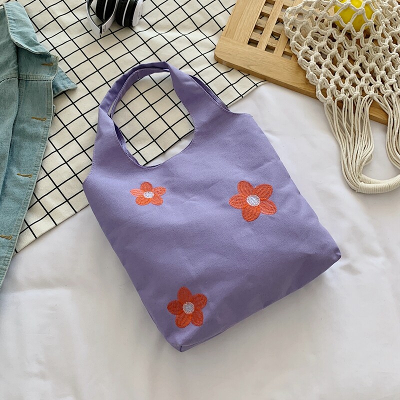 

Floral Embroidery Tote Bag, Purple
