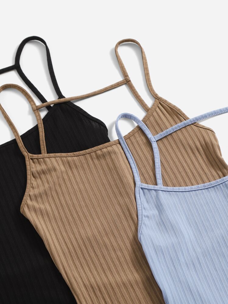 SHEIN EZwear 3 piezas Mono de tirantes unicolor de espalda abierta - Multicolor - Añade 4