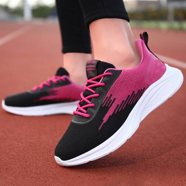 

Knit Detail Lace-up Front Running Shoes, Black