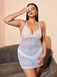 Plus Two Tone Lace Slips - Blue and White - View 1